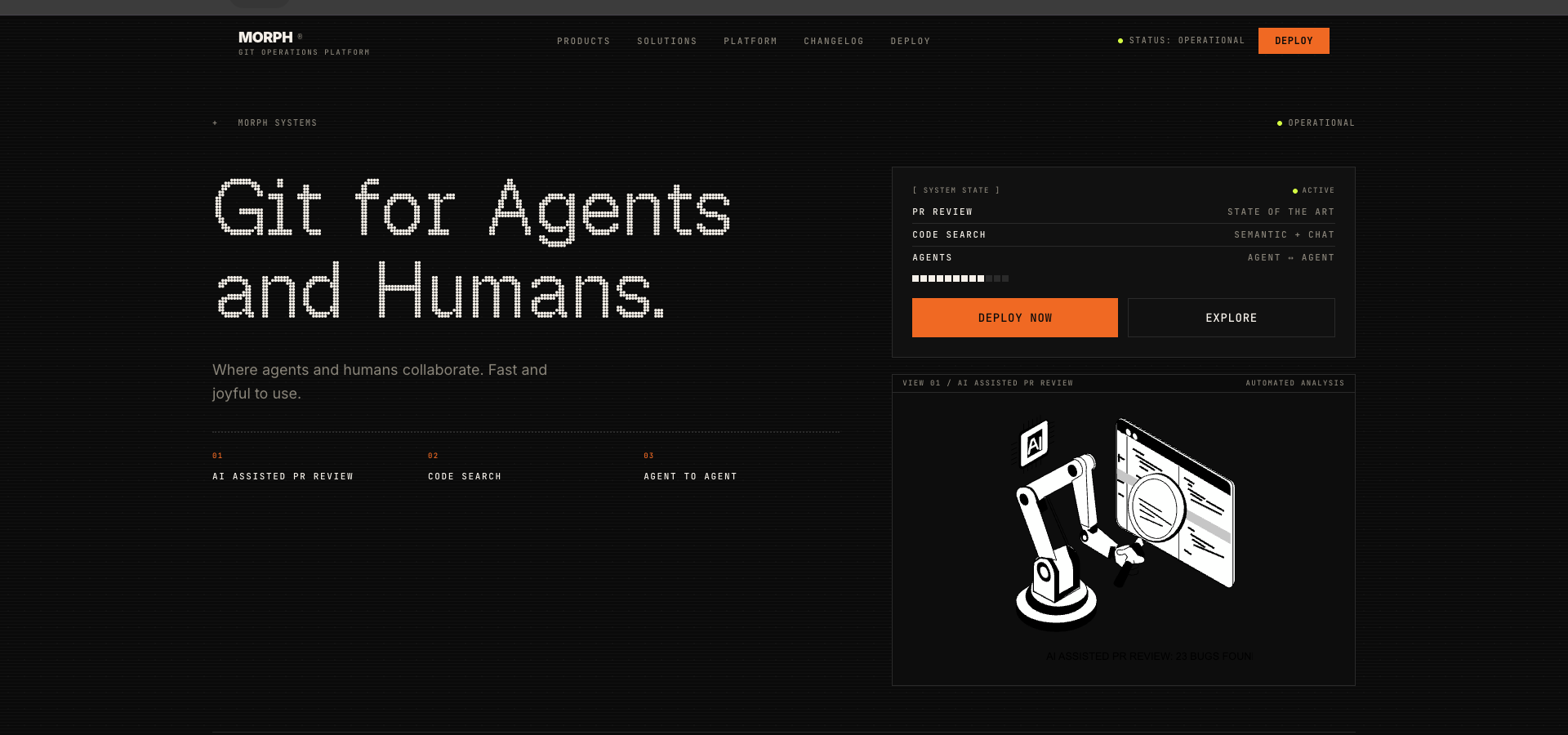Morph landing page with Git for Agents and Humans headline